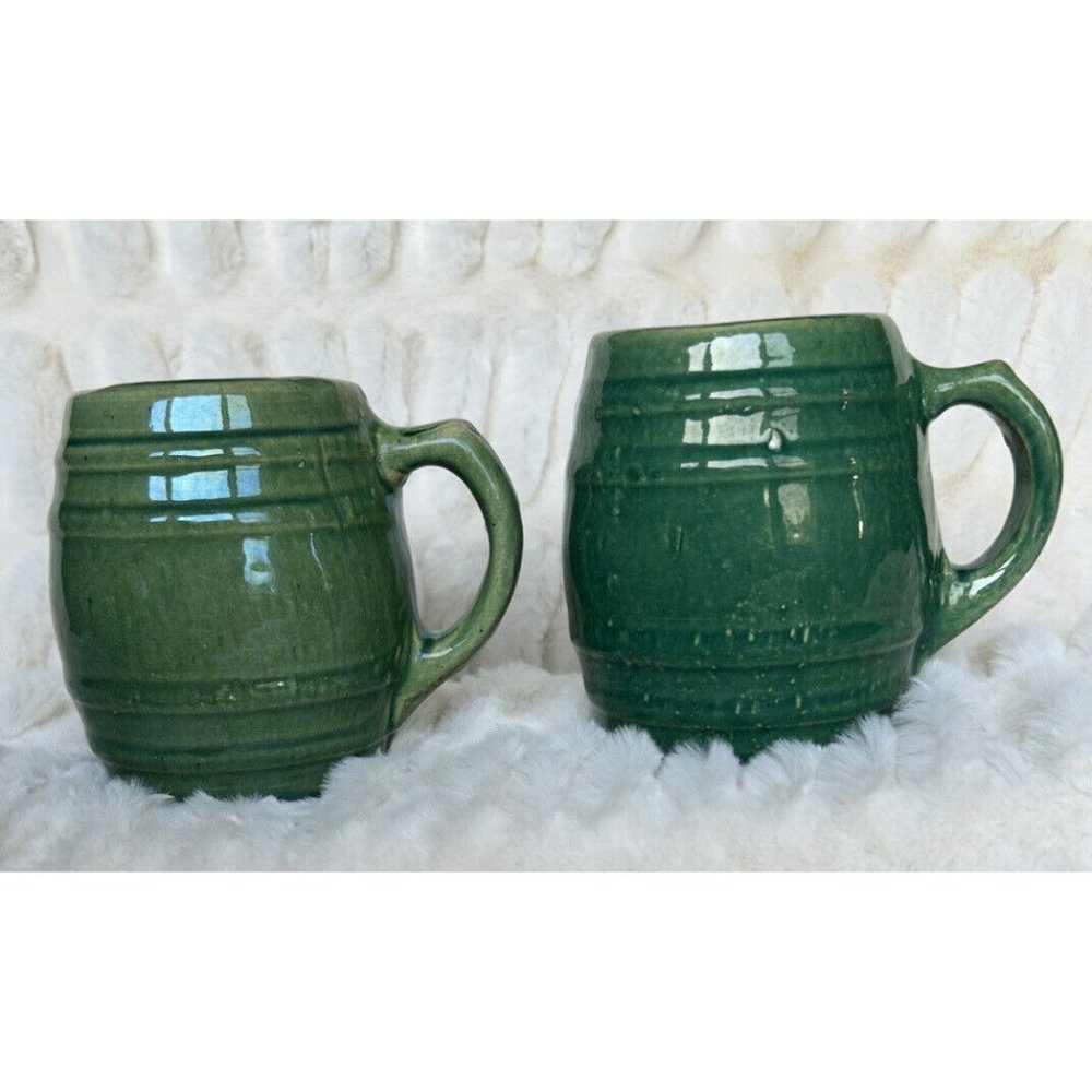 Vintage McCoy Green Glaze Beer Barrel Beer Stein/Mug 1920s-50s 4 3/4”H x 3 1/4W